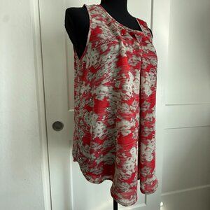 Juicy Couture Red & Beige Floral Sleeveless Blouse w/sparkles, Size M